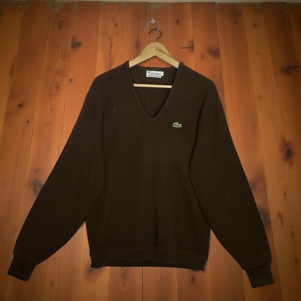 IZOD LACOSTE Vintage Brown V-Neck Sweater Size Large